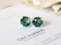 Happy Birthday December Birthstone Stud Earrings in Blue Zircon